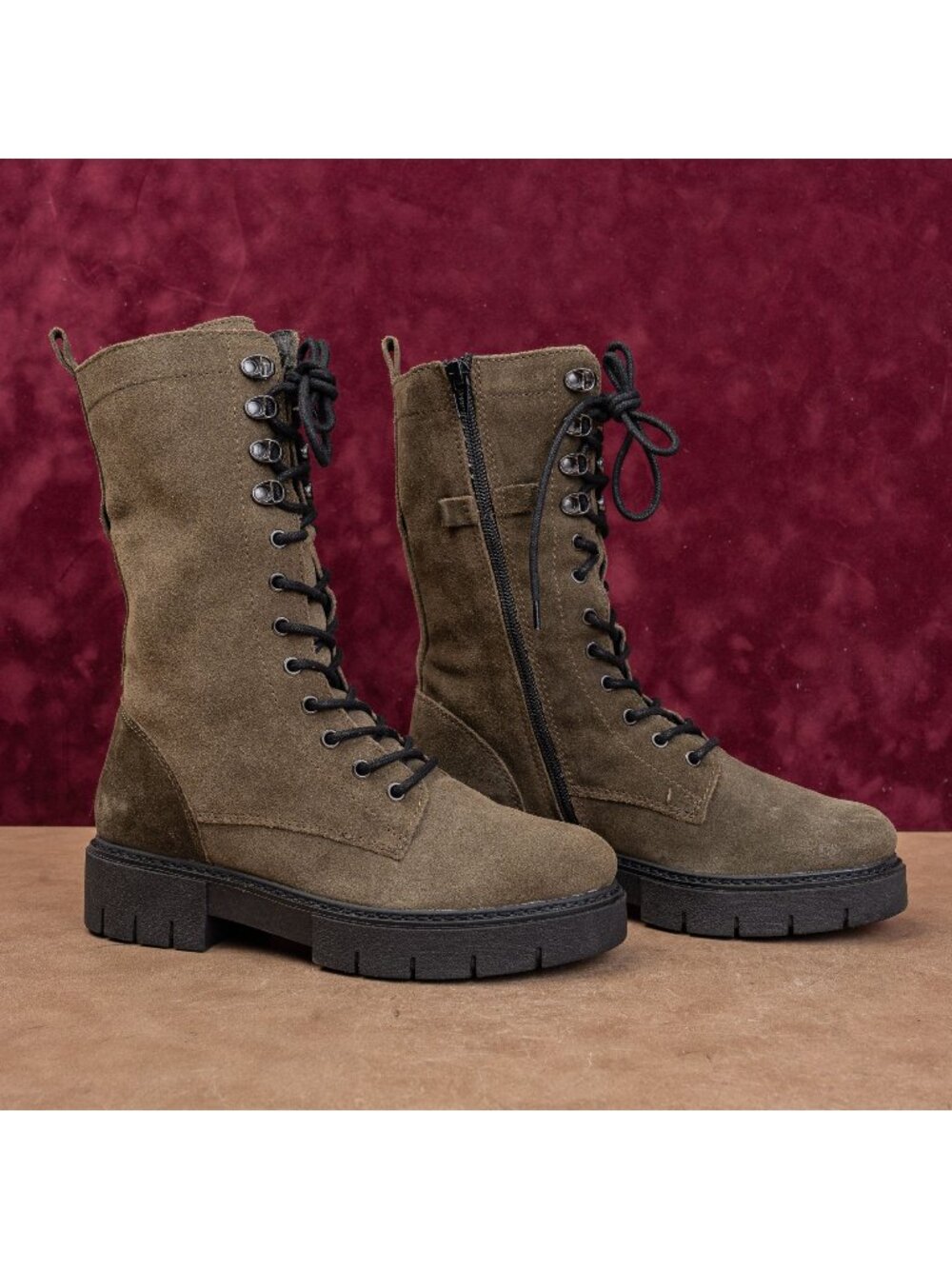 Vince Camuto Women Magjen Green Suede Festival Combat Boots sz 6US EUR36
